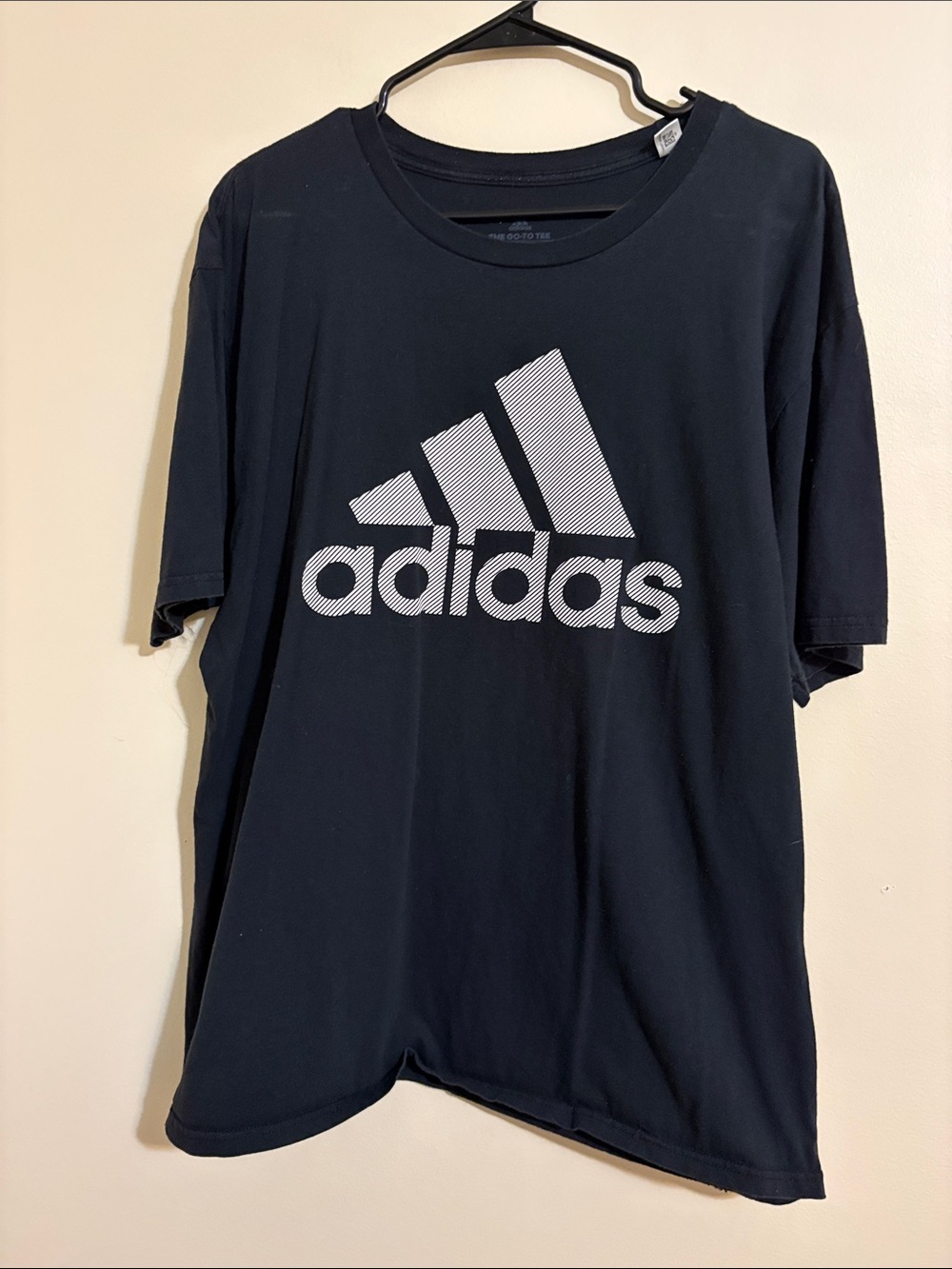 adidas Black T-Shirt with White Striped Logo